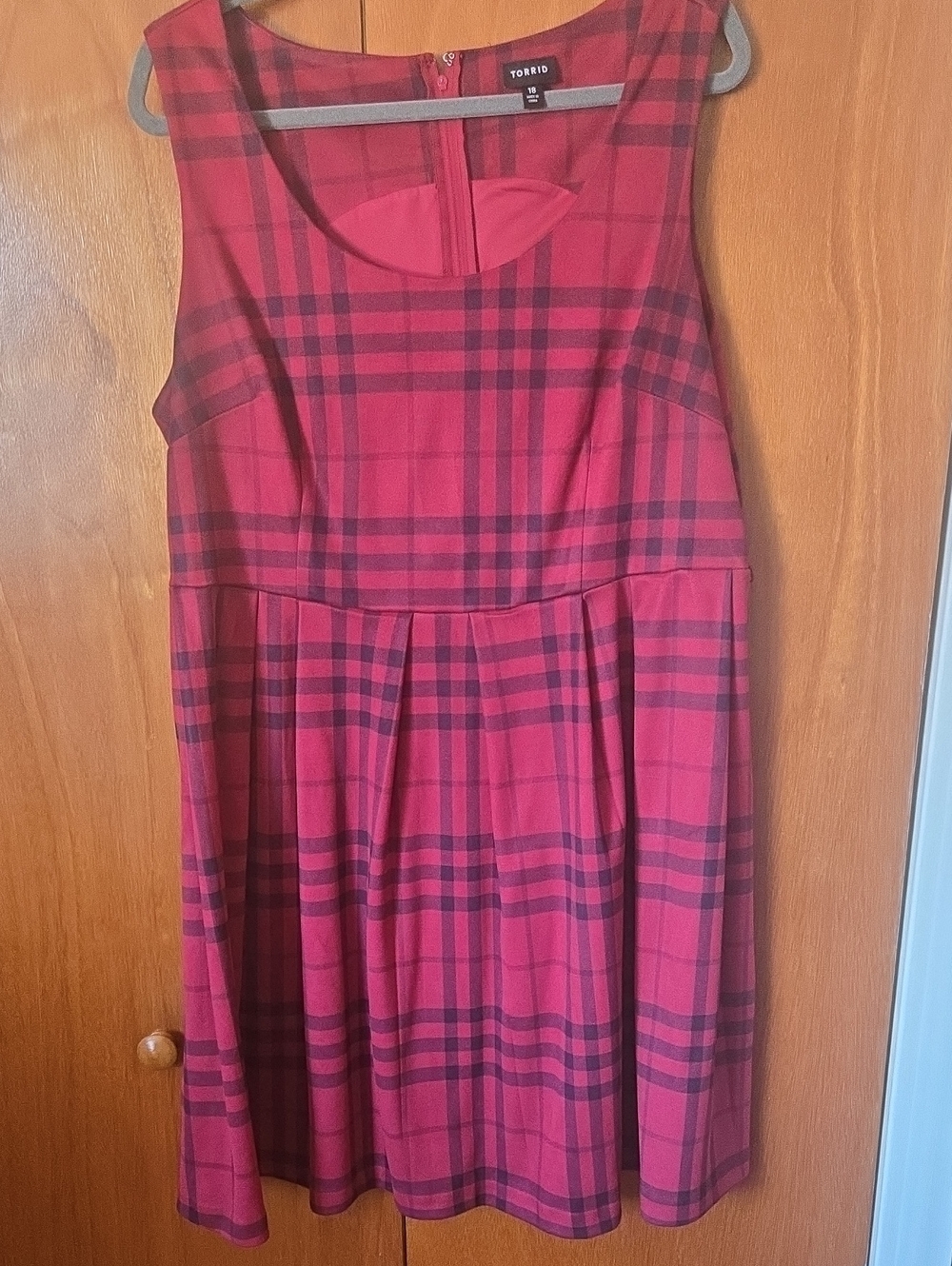 Torrid Red and Black Velvet Plaid Fit-and-Flare Dress Size 1